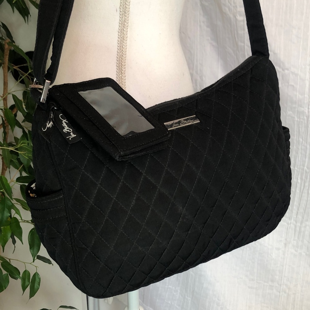 VERA BRADLEY Moonless Night large black quilted crossbody bag & clipon wristlet